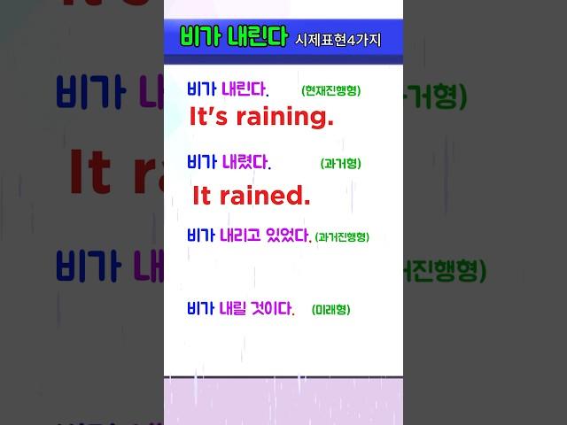비가 내린다. 시제 영어표현4가지,과거,미래,영어문법,영어공부