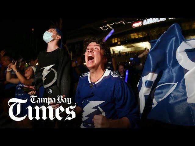 Tampa Bay Lightning fans celebrate Stanley Cup win at Amalie Arena