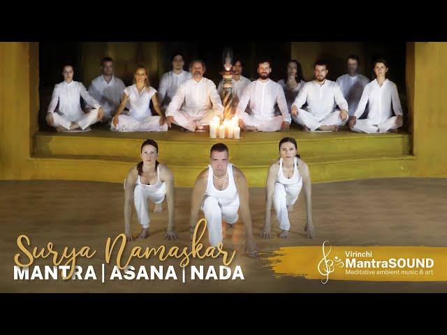 12 rounds of Surya Namaskar with mantra lyrics, chant & yoga music |  Sun Salutation