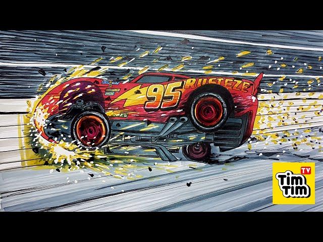 LIGHTNING McQUEEN lost control, skidded and crashed in CARS 3 . Drawing and Coloring | Tim Tim TV