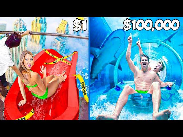 $1 VS $100,000 WATERPARK CHALLENGE!