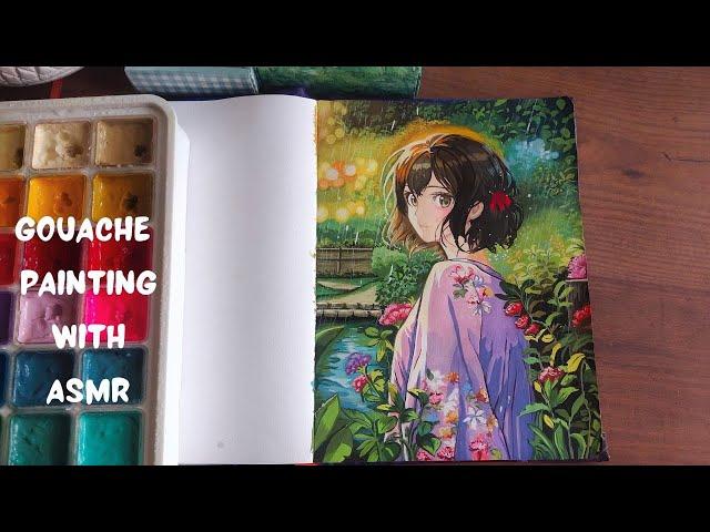 Jelly Gouache Anime Girl in Rain Painting  |  Cozy art video | ASMR Painting