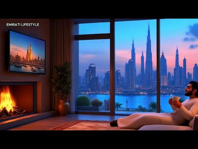 Winter Luxe - Emirati Relaxing in a High-End Dubai Apartment with Fireplace 