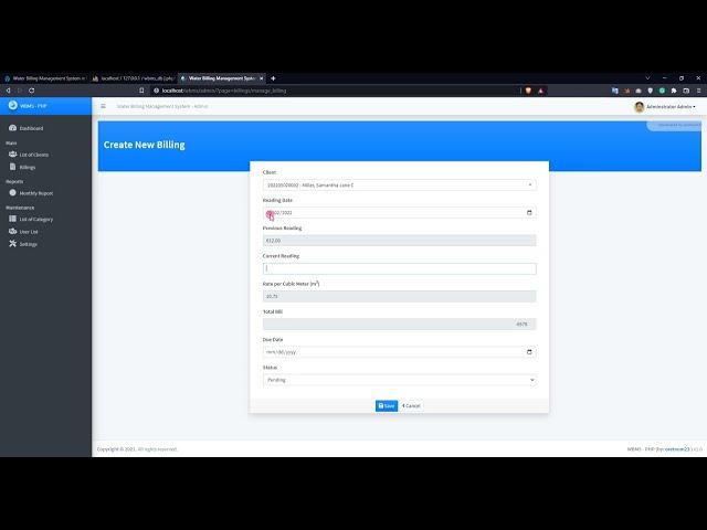 Water Billing Management System in PHP DEMO