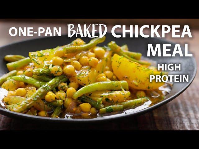 One Pan Baked Chickpea and Vegetable Recipe | Easy Vegetarian and Vegan Meals | Chickpea recipes