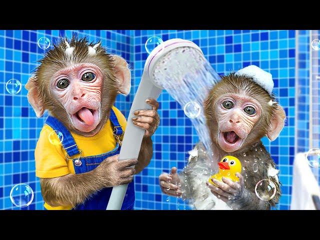 Monkey BuBu Take a Bath with Little Monkey in a Bathroom Full of Candy and Bubble - MONO BUBU ESP