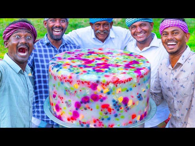 FRUIT JELLY CAKE | Colorful Healthy Fruit Jelly Cake Recipe Making in Village | Agar Agar Jelly