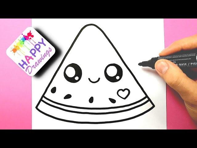 HOW TO DRAW DRAW A CUTE WATERMELON EASY - HAPPY DRAWINGS - By Rizzo Chris