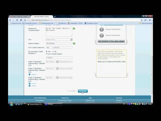 Freshersworld.com Tutorial - Creating a Profile