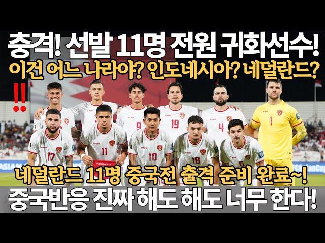 충격! 선발 11명 전원 귀화선수! 이건 어느 나라야? 인도네시아? 네덜란드? 중국 반응 진짜 너무 한다! 북중미 월드컵 아시아 3차예선 중국 인도네시아 바레인 대한민국 축구 국뽕