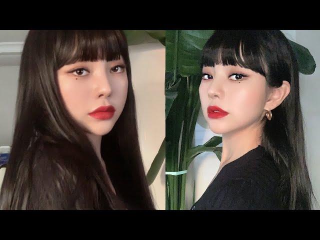 노렌즈+흑발+레드립 그냥 끝남. :: Black Red Makeup GRWM