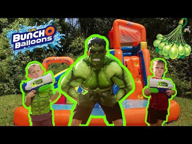 The Hall Family Vs Hulk Smash Team Up!! Water Balloon Battle!