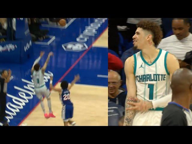 LaMelo Ball hits insane 3 falling out of bounds to force OT vs 76ers 