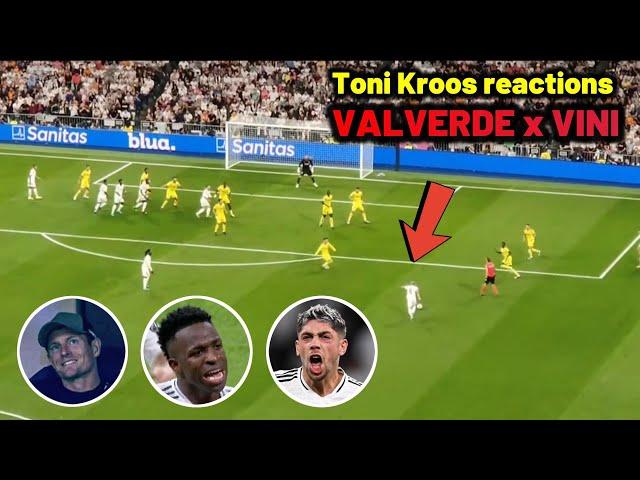 Toni Kroos reaction to Valverde and Vinicius Jr goals for Real Madrid vs Villarreal