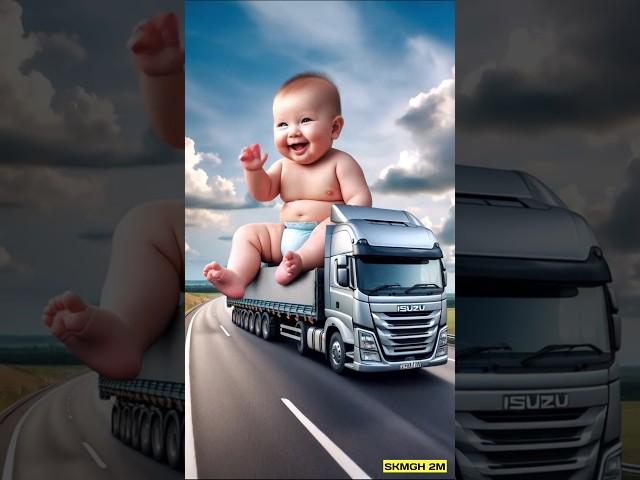 Cute baby comes in a big truck and destroys the city  #ai #baby #mango #truck