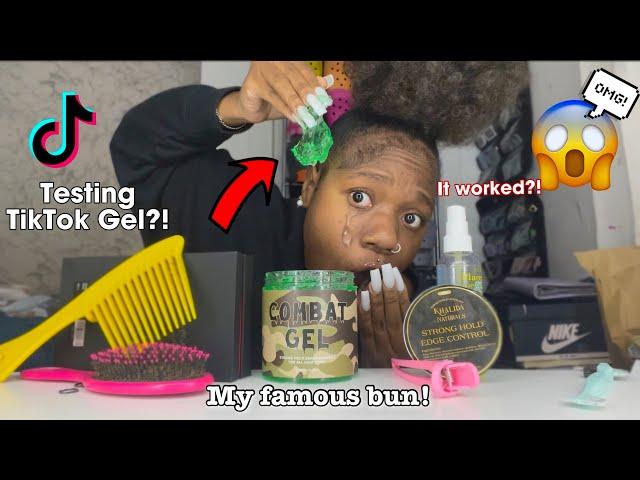 Doing my famous bun using TikToks VIRAL GEL on 4c Hair