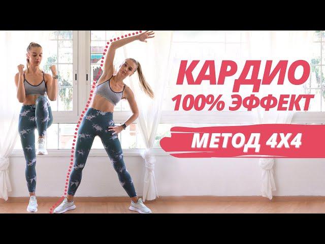 ЖИРОСЖИГАЮЩЕЕ КАРДИО *ПО ВОЛШЕБНОМУ МЕТОДУ 4х4* // Простые упражнения для похудения 100% результат