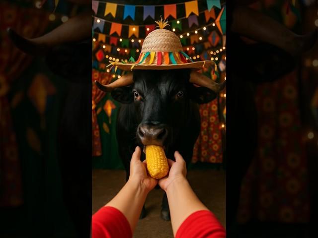 Black-faced Ox eating corn on the cob at São João #blackfaced ox #oxiboiboi #saojoao