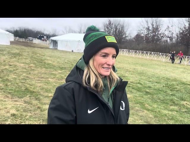 A disappointed Shalane Flanagan talks after Oregon women finish 5th at 2024 NCAA XC Champs