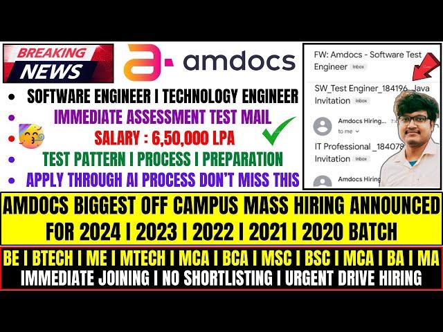 AMDOCS DIRECT TEST HIRING | LATEST OFF CAMPUS DRIVE FOR 2024 | 2023 | 2022 BATCH | NEW FRESHERS JOBS