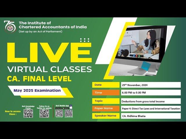 Final Paper 4: DTL & IT | Topic: Deductions from gross total income | Session 2 | 29 Nov, 2024