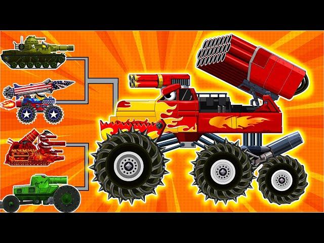 Who is able to stop this monster !? MONSTER TRUCKS Vs MONSTER MAX AMERICAN | Cartoons about tanks