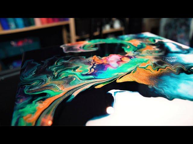 PRUSSIAN Blue + Turquoise + Gold ~ Just PAINT and WATER  ~ COLOR SPLIT Dutch Pour ` Acrylic Pouring