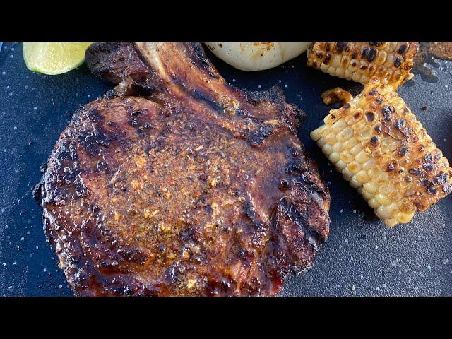 Grilled prime ribeye steak recipe with grilled onions