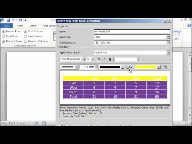 Word 2010: table styles