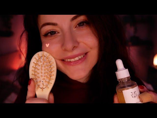 ASMR Affirmation positives  Attention personnelle, brossage de cheveux, huile, brushing