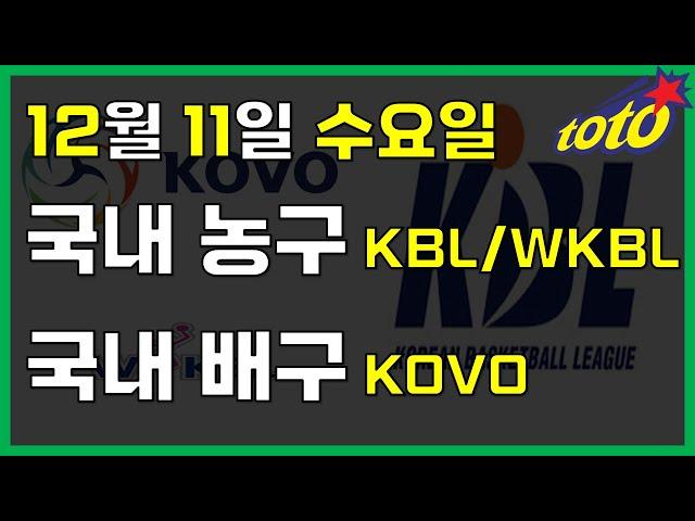 [국내 분석] 12월 11일 수요일 KBL WKBL KOVO 경기분석 #스포츠토토 #프로토 #승부식 #토토분석 #스포츠분석