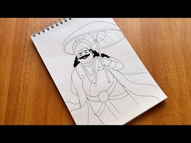 Mahabali | How to draw Maveli | Sketch | Easy step by step | Happy onam | Quick drawing