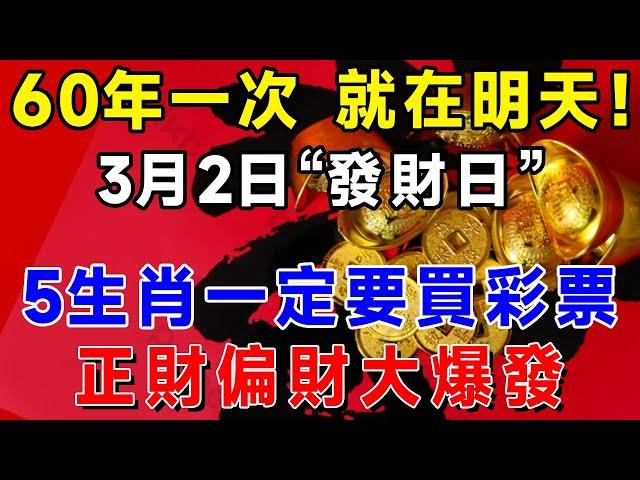 60年一次，就在明天！3月2日“發財日”，這5個生肖一定要買彩票！正財偏財大爆發！財富滾滾而來！快看看有你嗎？|吉祥如意 #一禪語 #運勢 #風水 #佛教 #生肖 #花好月圓