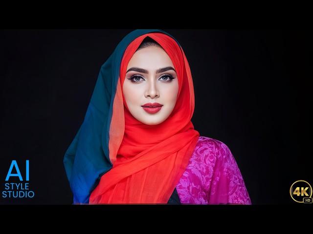 4K AI Art Lookbook Video of Arabian AI Girl ｜ A Stunning Hijabi AI Girl Embracing Vibrant Fashion