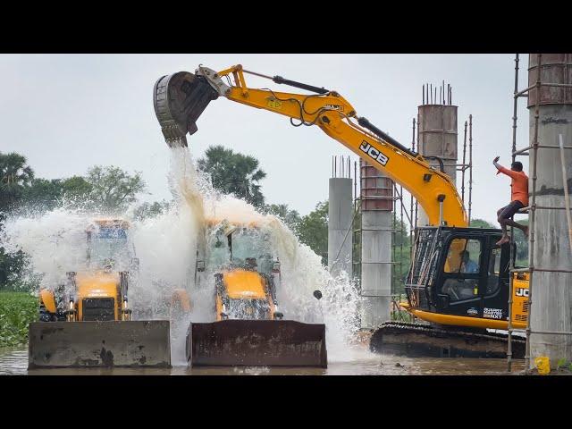 Washing with Atrocities JCB 145 Excavator and 2 JCB 3DX Owner vs Driver Fun in River