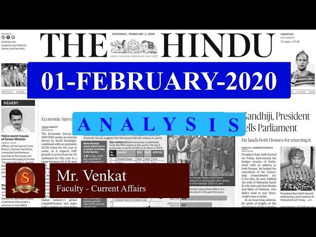 The Hindu Daily News Analysis | 01st February 2020 | Current Affairs -  UPSC Mains - Prelims 2020