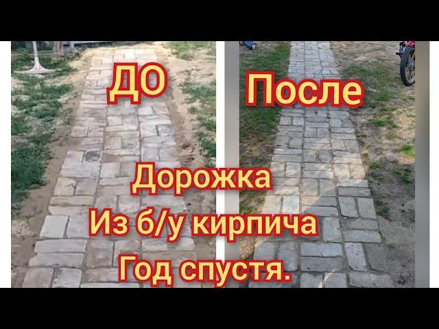 Садовая дорожка из б/у кирпича.Что с ней стало через год? Garden path made of used bricks.