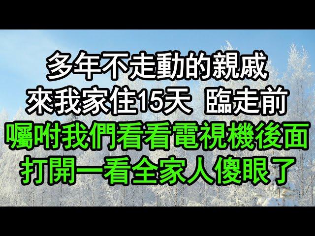 多年不走動的親戚來我家住15天，臨走前，囑咐我們看看電視機後面，打開一看全家人傻眼了#深夜淺讀 #為人處世 #生活經驗 #情感故事