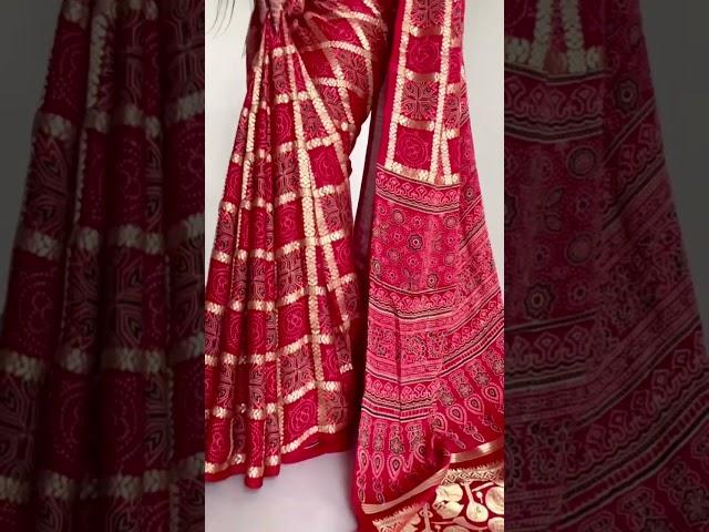 Pure ajrakh bandhani saree // for order check description or WhatsApp on 9079153011 ️