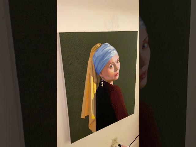 Malin Lager - ' Emelie, A Girl with a pearl’, (homage to Vermeer) Thread onto canvas, framed.