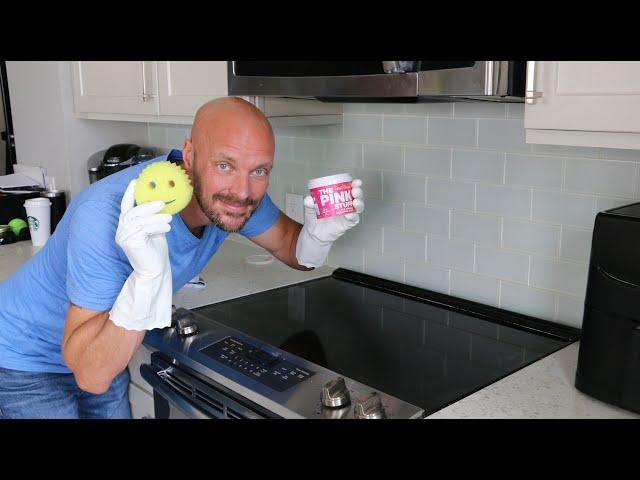 How to Clean GLASS STOVETOP with the PINK STUFF Featuring Scrub Daddy