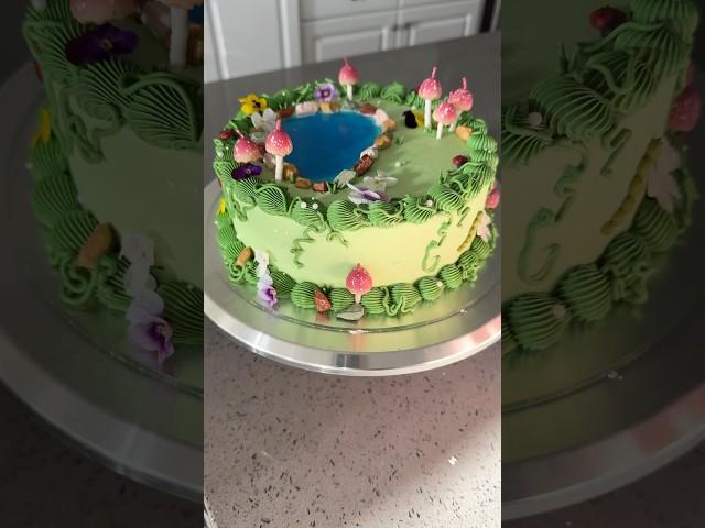Woodland cake with a jello pond! 🪷 #cake #cakedecorating #shorts #enchantedforest