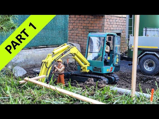 Build a small machine shed at farm. RC excavator Yanmar B37V, Scania MAN Truck, Cat 279D. Part 1