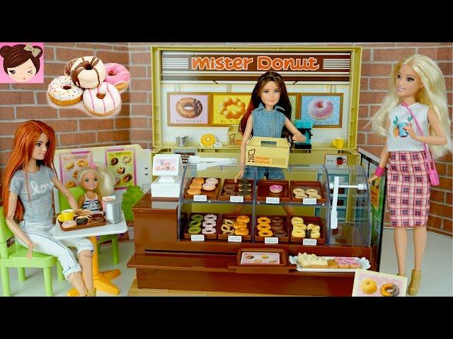 Barbie Drive Thru Donut Shop with Frozen Elsa Moana Disney Princesses - Licca Mister Donut Playset