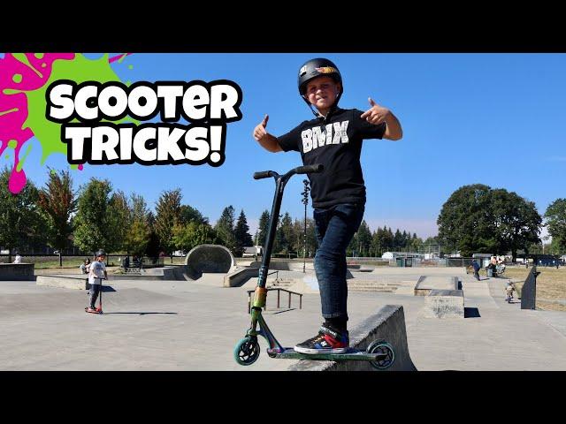 Scooter Skatepark Tricks! First Time!