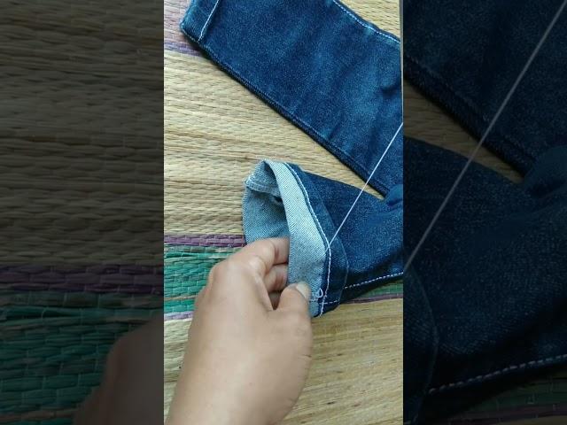 An easy way to manually sew jeans that stand for #shorts