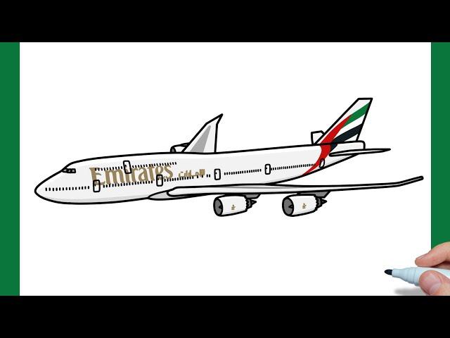 How to draw a BOEING 747 Emirates easy / drawing b747 emirates airlines