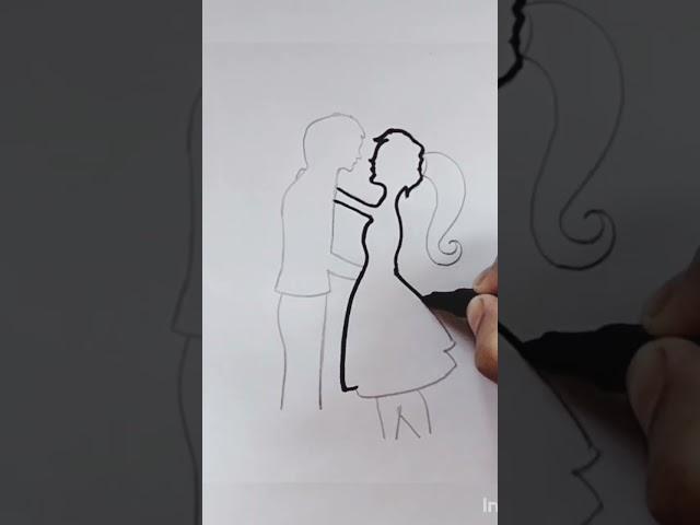 couple drawing/easy couple drawing black marker #shorts