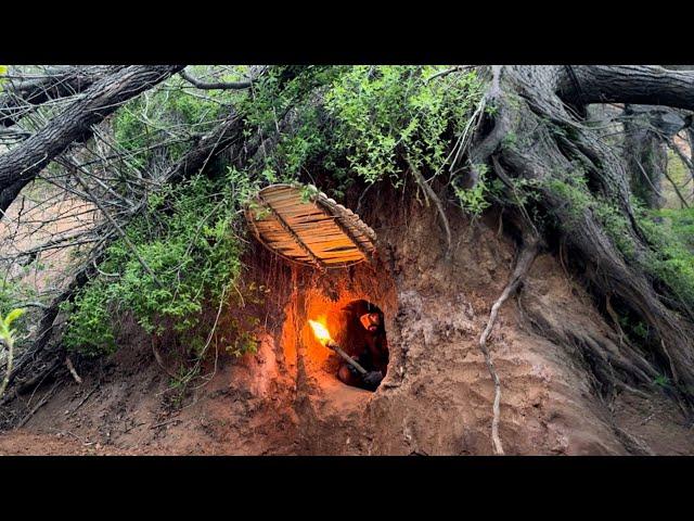 Building a secret dugout in the root of a tree