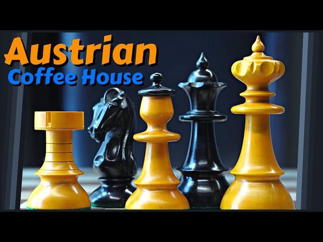 Austrian Coffee House Chess Set - Royal Chess Mall - Antiqued Boxwood & Ebony - 4.1" King